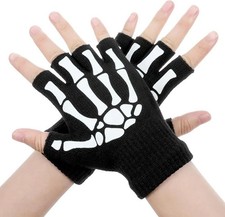Skeleton Fingerless Gloves for Men Women Halloween Costume Skull Goth Bone Hand