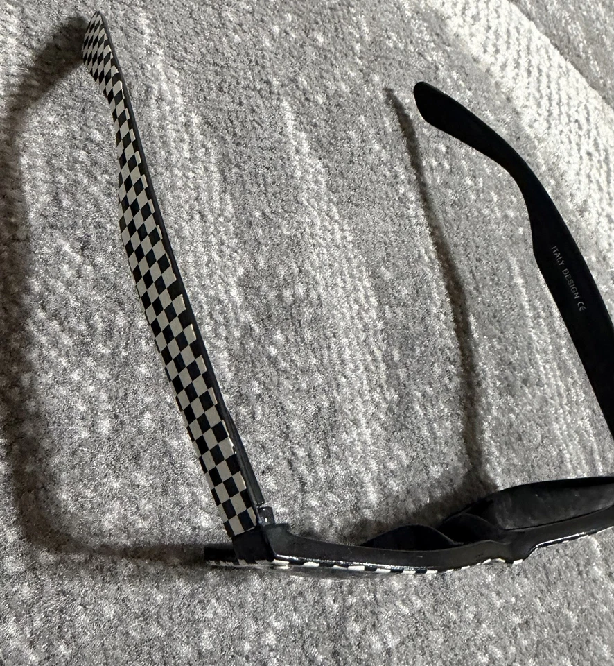 Checkered Sunglasses Black White Retro Italy Design Unisex Vintage Style - Image 2 of 4
