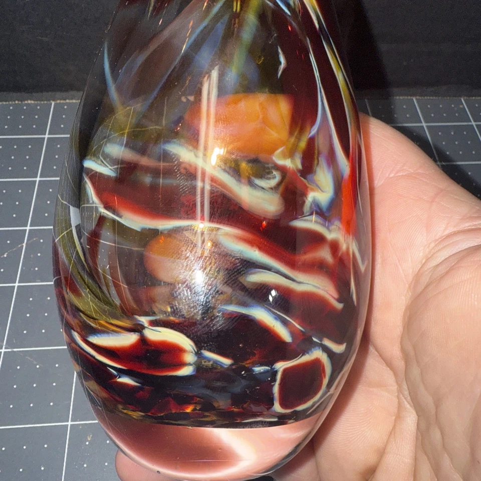 American Handblown Signed 6” Art Vase Flame Like - Image 2 of 4
