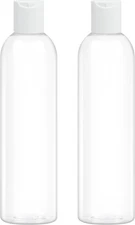 2 Pack 8 Oz Clear Plastic Bottles with White Disc Caps Refillable Empty Squeeze 