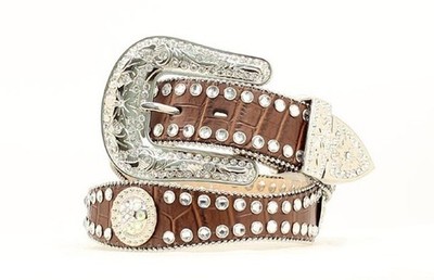BLAZIN ROXX Size XL Leather Belt Dark Brown Croc Western Rodeo Bling Rhinestone