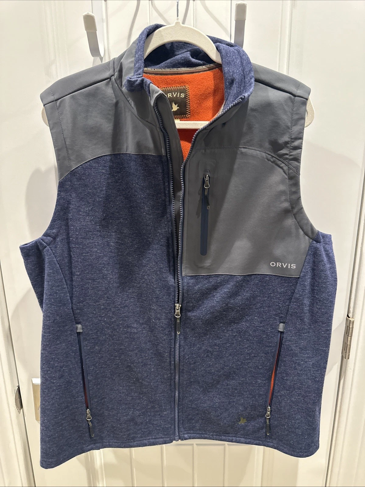 Orvis Jacket Men's L Large Vest 2SMX Fleece Lined Brown Hunting Orange Inside