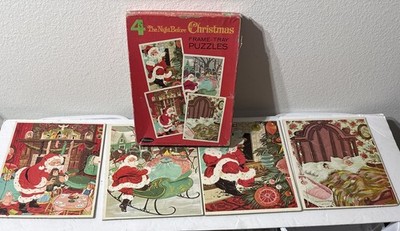 WHITMAN 1960  THE NIGHT BEFORE CHRISTMAS' Boxed 8x10 Framed Tray Puzzle SET 4pcs