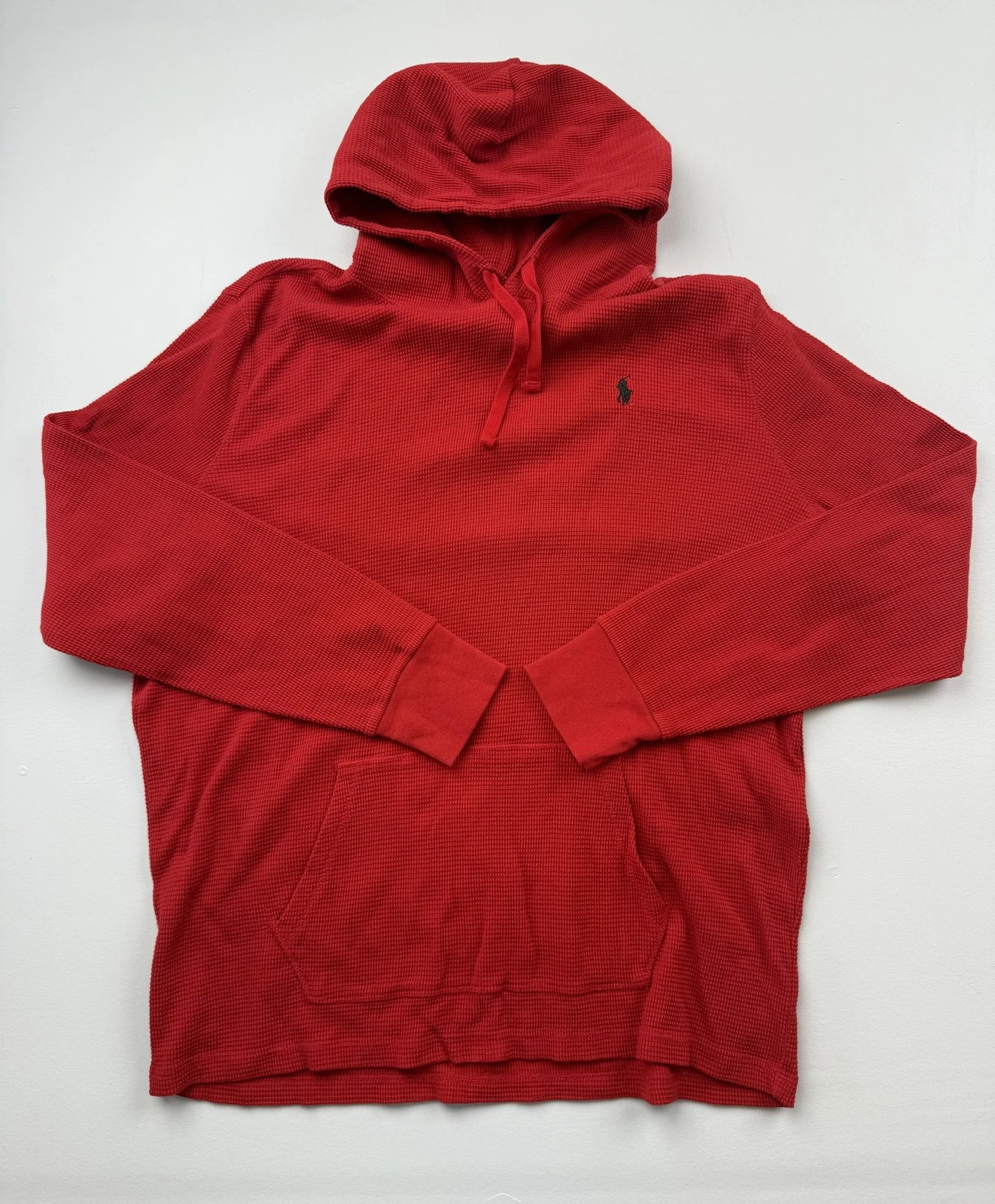 Polo Ralph Lauren Hoodie Sweatshirt Mens 2XL Red Thermal Knit Kangaroo Pocket