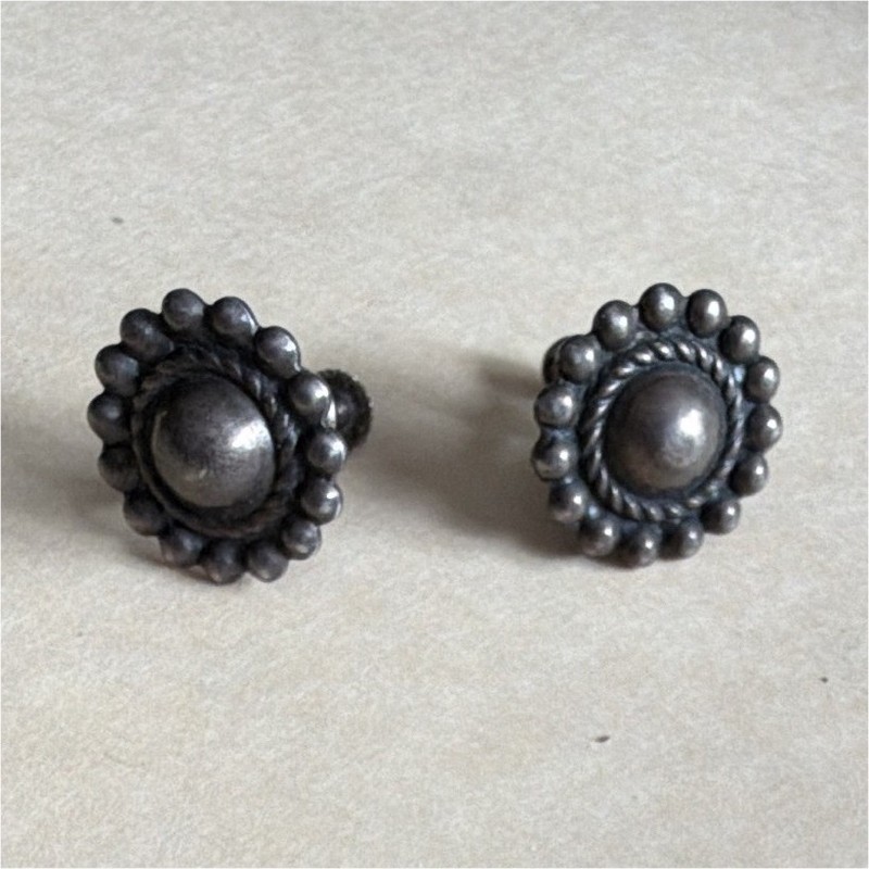 Silver Tone Round Stud Earrings Nickel-Free Screw Back for Lobe