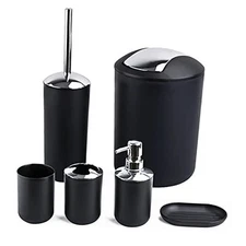  6-Piece Bathroom Accessories Set, Toothbrush Holder with Cup, Soap Black