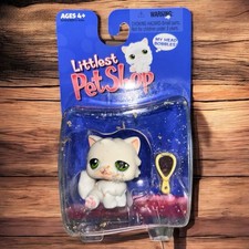 Littlest Pet Shop 15 white Persian Cat Kitty White W/Green Eyes  Mirror