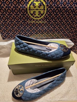 Tory Burch Chelsea Quilted Ballet Flats In Denim;Size: 7M;BNIB