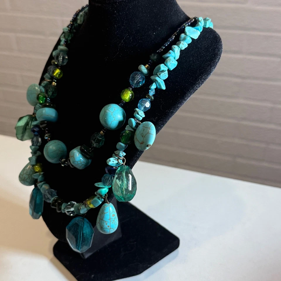 Turquoise Beaded Necklace Chunky Statement Bohemian Fashion Jewelry - Image 4 of 4