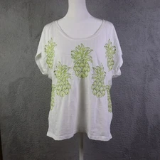 Tommy Bahama Shirt Womens Medium White Pineapple Embroidery Boxy Beach Travel