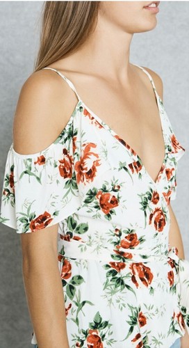 BNWT Topshop Cream Green & Red Rose Floral Wrap Frill neck Blouse Top 16 £32 - Picture 2 of 12