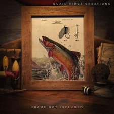 Vintage Fly Fishing Lure Patent Art Print 8X10 Brook Trout Fish Cabin Wall Decor