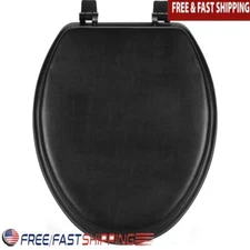 Cushioned Vinyl Toilet Seat Soft Elongated Easy Install Warmth Comfort Black New