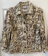 CHICO S Woman s 3/4 Sleeve Floral Blazer Jacket Beige Tan Purple sz 1