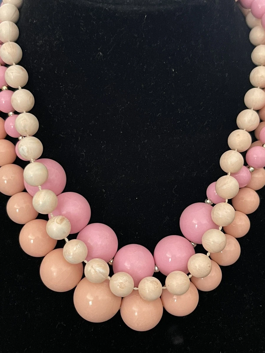Vtg. plastic lucite costume bead jewelry lot of 3 necklaces pink peach hang 8 9