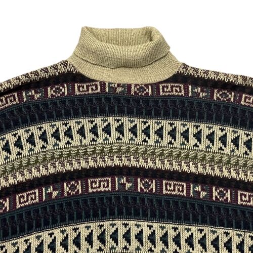 Vintage TT & Co Sports Jumper Roll Neck Pattern Knit Mens M 100% Cotton - Picture 2 of 13