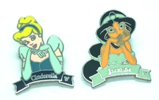 Lot of 2 Disney Pins Cinderella 41182 Jasmine 51310 Hidden Mickey Cast Lanyard