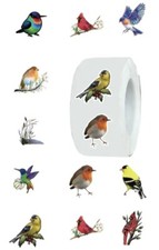 500 pcs Sticker Seals Roll Vibrant Colorful Birds Semi Gloss Round Self Adhesive