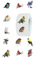 500 pcs Sticker Seals Roll Vibrant Colorful Birds Semi Gloss Round Self Adhesive