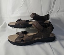 Men's Lands End Sandals Brown Hook  Loop Open Toe EUC Adjustable Straps SZ 13D