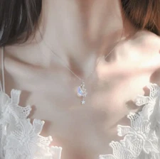 Silvery Moon Star Necklace Pendant Dainty Dangle Rhinestone Crystal Star Charm