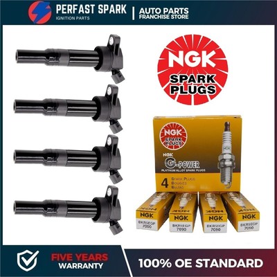 Set of 4  Ignition Coils & NGK Spark Plug for Kia Soul Forte Hyundai Elantra
