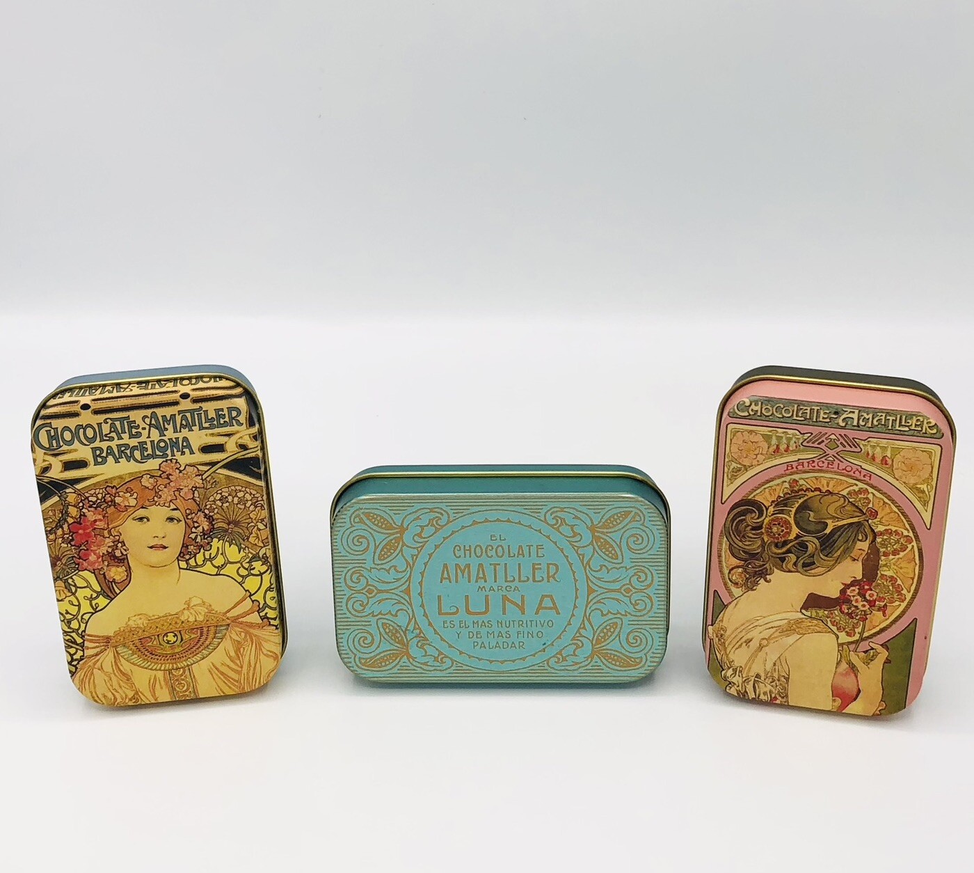 3 Chocolate Amatller Barcelona Art Deco Flower Girl Advertising Box Tin