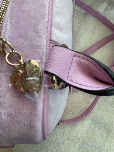 JUICY COUTURE Bowlers Velour Purse Crossbody Bag + 2 Handles Pink Gold Hardware - Picture 7 of 22