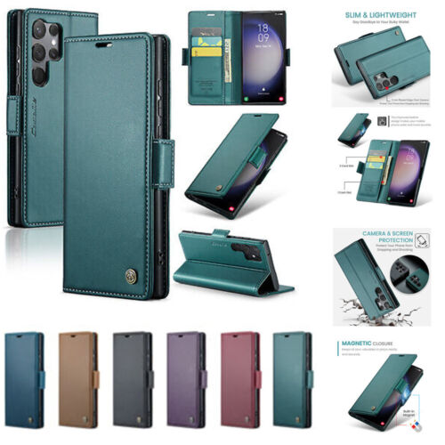 For Samsung Galaxy S25 S24 Ultra S23 PU Leather Wallet Magnetic Flip Phone Case