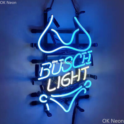 ''Busch Light'' Bikini Sexy Real Glass Neon Sign Beer Bar Pub Club Home Wall Decor