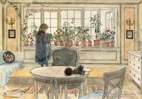 Carl Larsson Flowers on the windowsill Giclee Canvas Print - Afbeelding 1 van 1