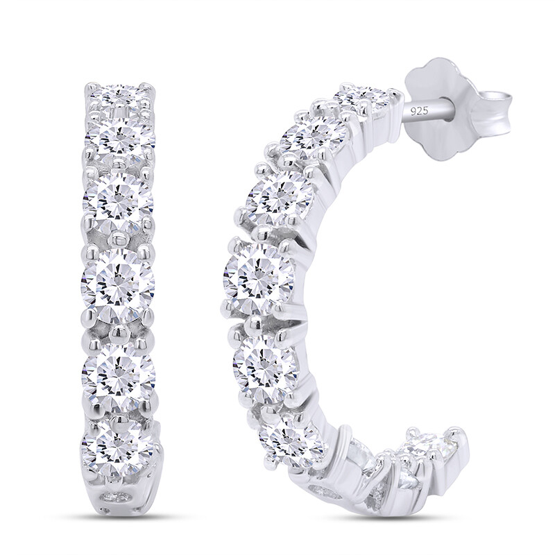 Moissanite Hoop Earrings in 18K White Gold Plated Silver for Women-image