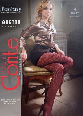 Conte Elegant Fantasy Gretta Fashion Pantyhose Tights Size 4 Grafit