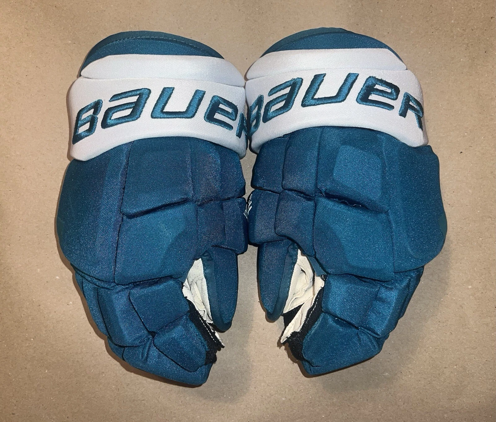 Gants de hockey San Jose Sharks Bauer Game d'occasion émis par l'équipe 14