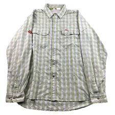 Simms Fishing Gear Pearl Snap Shirt Mens Large Green Plaid Vented Performance