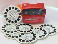 Vintage View-Master Red Viewer 3D Toy With 7 Reels. Bambi, Tweedy , Sample reel
