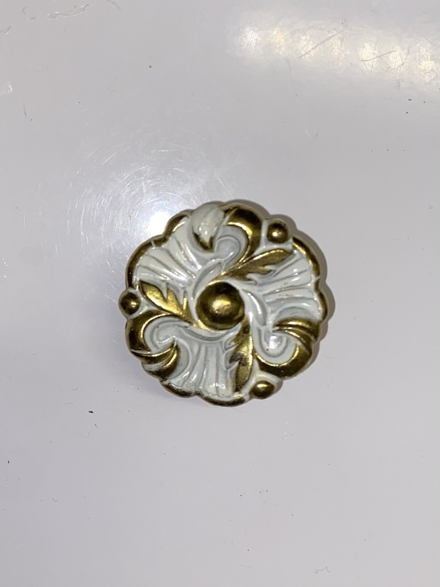 1960 KBC White And gold flower Knobs Cabinet Or Drawer Knob Pat No 188509
