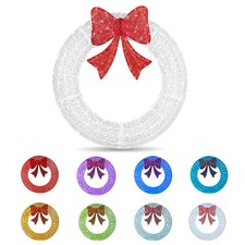 36" Christmas Wreath Pre-Lit Outdoor with LED Light, Bows for Holiday Decoration