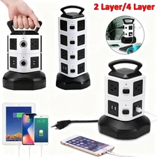 Vertical Smart Socket Tower Surge Protector Power Strip With USB Port US Plug