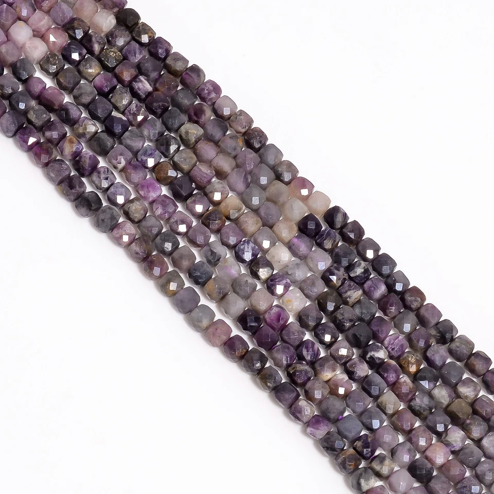 Cuentas facetadas con forma de caja de piedras preciosas Sugilite 100 % naturales 4 mm hilo 8" AB-530 Foto 2 de 2