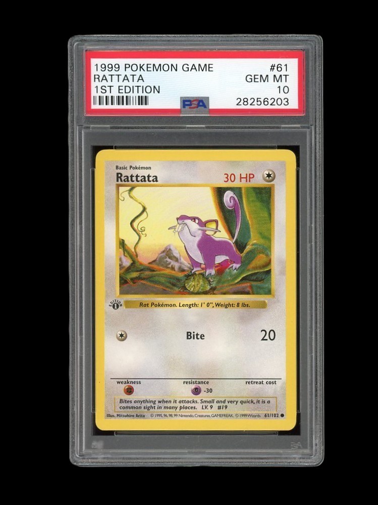 Pokemon PSA 10 GEM MINT Rattata 1st Edition Base Set Shadowless 1999 Card 61/102