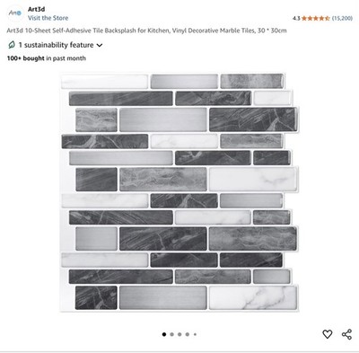 Art3d 10 Pieces Peel and Stick Kitchen Backsplash Tiles Self Adhesive Tile
