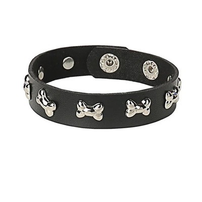 Faux Leather Rivet Cuff Bracelet Women Black Tone Gothic Punk Chain Jewelry