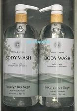 (2-Pack) Mizu & Moss ~ EUCALYPTUS SAGE Vitamin E HYDRATING BODY WASH Made in USA