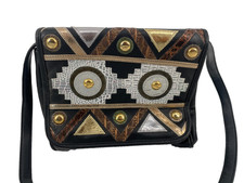 VTG Retro 80s Metallic Embellished Shoulder Bag Patchwork Bronze Gold