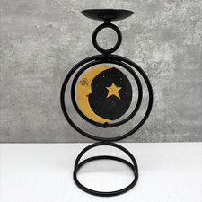 Vintage Sun Moon Double Sided Metal Candle Holder Celestial Decor 9.25" Boho