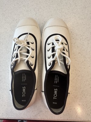 TOMS Women s Carmel Canvas White/Black Trim Toe Cap Lace-up Sneakers SZ 8.5