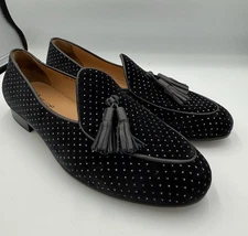 Del Toro Black Velvet Diamond Tassel Loafers Size 11.5 Made In Italy