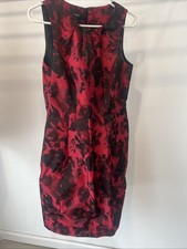 Talbots Women Size 8 Petite Black Red Rose Floral Sleeveless Midi Dress Pockets