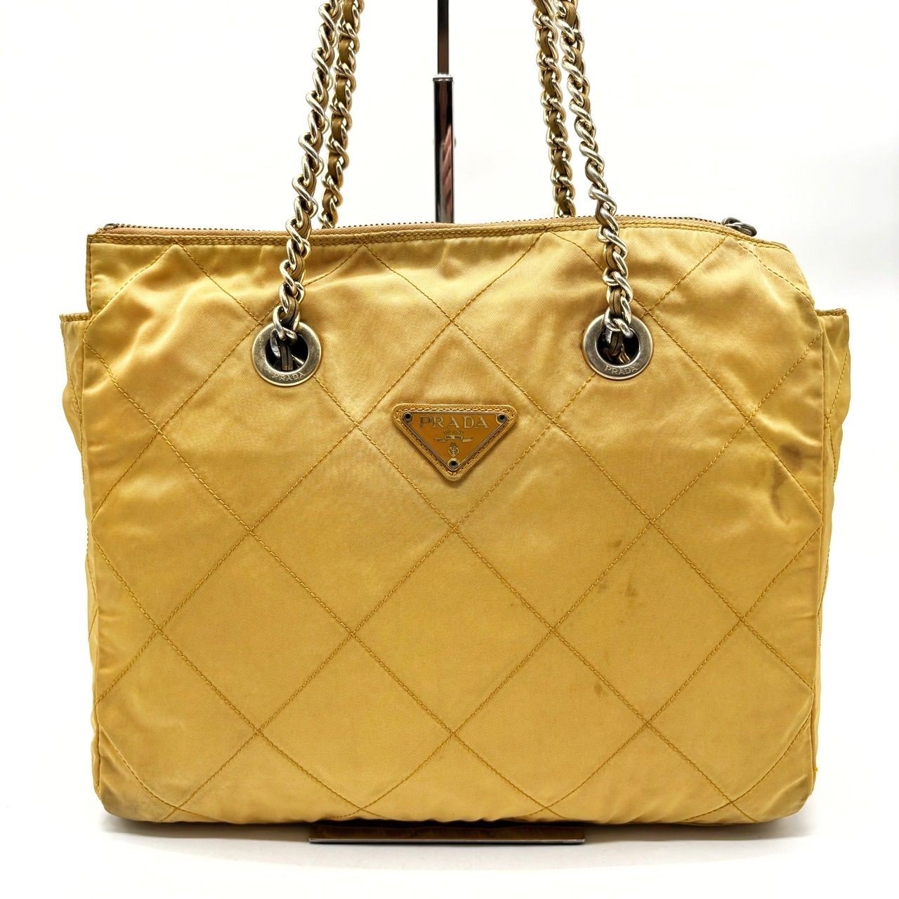 PRADA Yellow Nylon Leather Triangular Shoulder Ba… - image 2